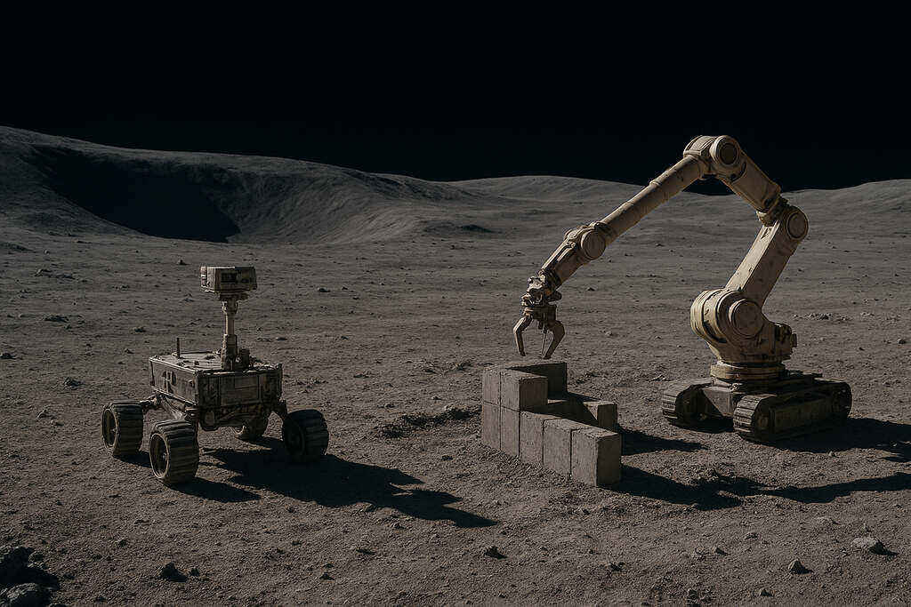 Robots Preparing the Moon for Human Settlement
