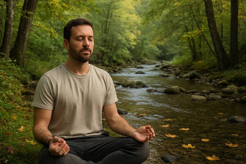 mindfulness script leaves on a stream